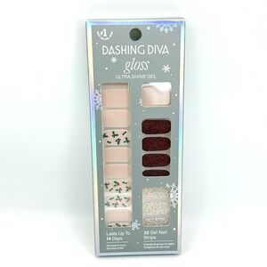 Dashing Diva Gloss Gel Nail Strips [Holly]wood Red Glitter Xmas Holly 32ct Shine